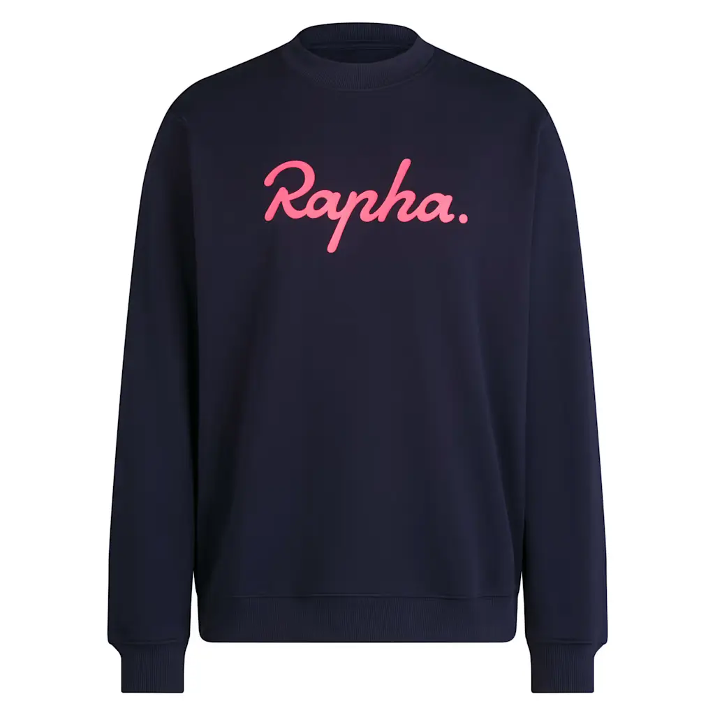 Men's Heavyweight Cotton Sweatshirt - Large Logo - Dark Navy / High-Vis Pink