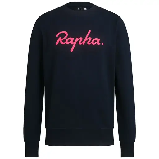 Sudadera de algodón para hombre - Logotipo grande - Azul marino oscuro/Rosa de alta visibilidad