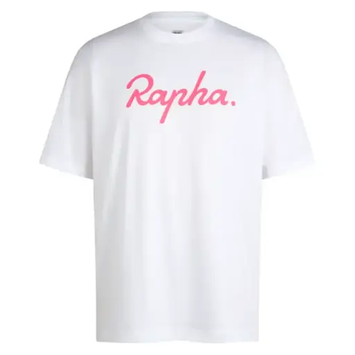 Men's Cotton T-Shirt - Large Logo - White / High-Vis Pink