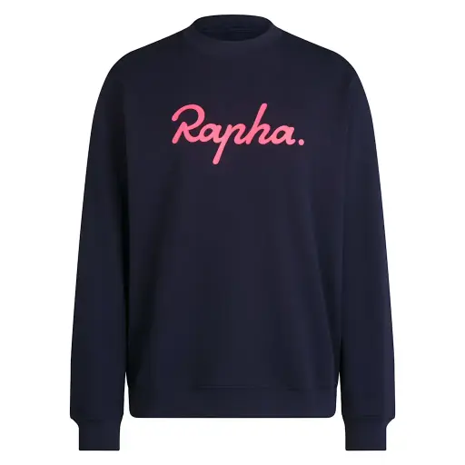 Men's Heavyweight Cotton Sweatshirt - Large Logo - Dark Navy / High-Vis Pink